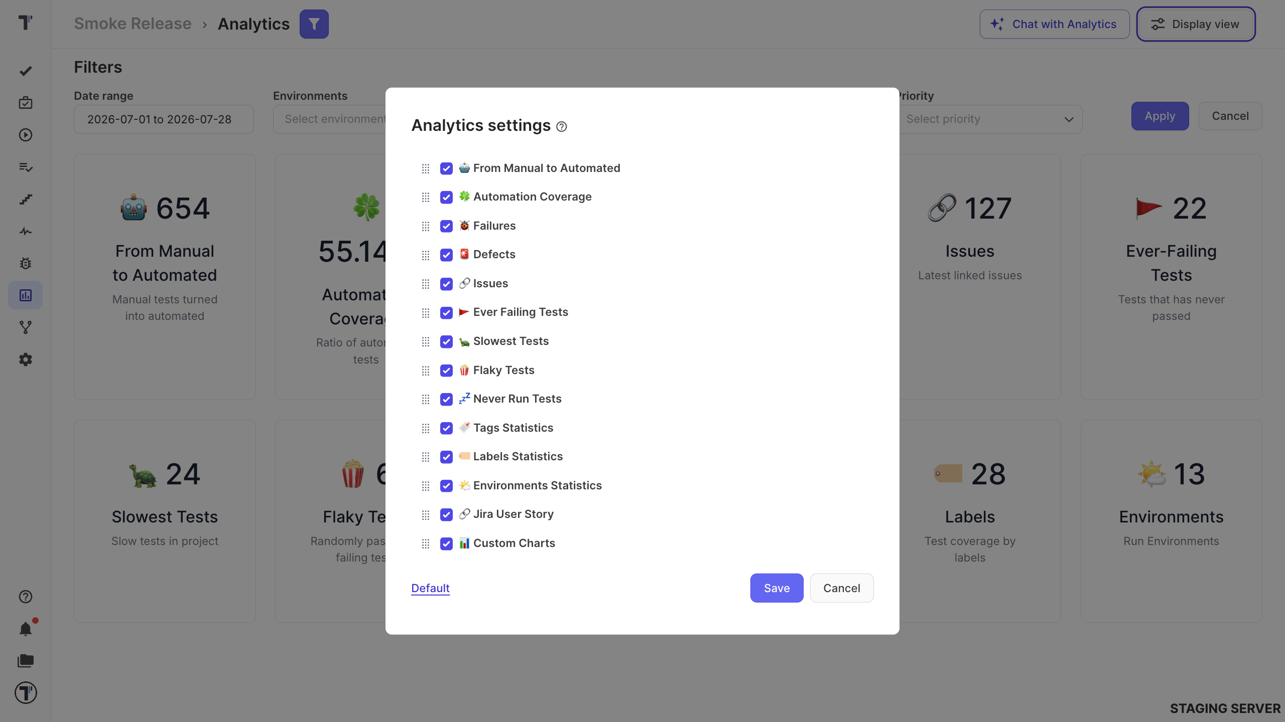 Testomat.io - Analytics board set up